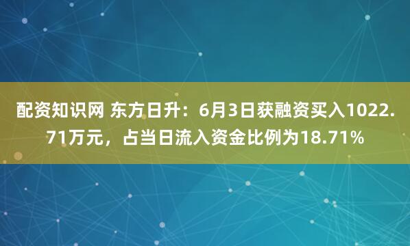 配资知识网 东方日升：6月3日获融资买入1022.71万元，占当日流入资金比例为18.71%